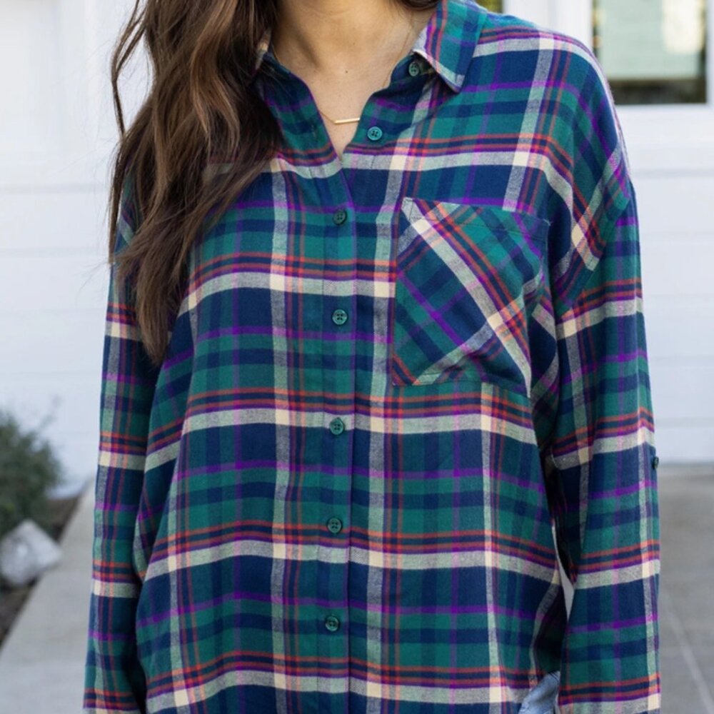 Grace & Lace Soft Brushed Spring Plaid Shirt in Jewel Plaid